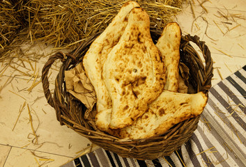 Traditional georgian bread in basket. Traditional Georgian food. - 118758314