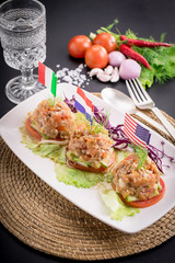 Nam prik ong, Thai northern style chili paste cooktail food.