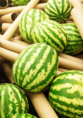 Ripe watermelons on the craft background. Seasonal food.Food composition. - 118758339