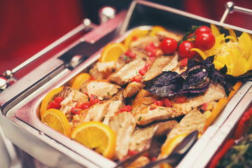 Luxury food wedding table in hotel or restaurant