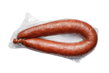 sausages in vacuum pack isolated on white background