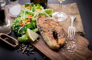 salmon steak with vegetables