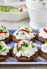 Fresh bread with cottage cheese and vegetables