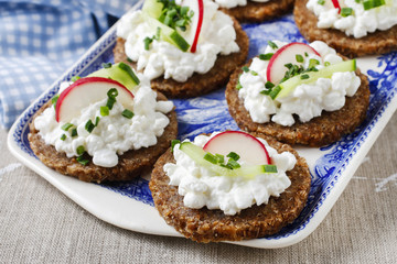 Fresh bread with cottage cheese and vegetables