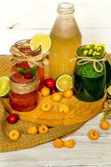 different smoothies in a jar with peach lime