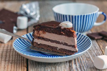 Piece of chocolate cake for tea.