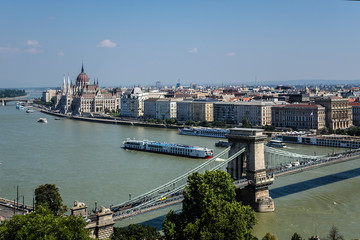 The famous Chain Bridge (1849) in Budapest, Hungary, Europe.