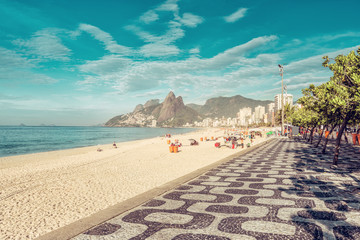 Mosaic sidewalk on Ipanema Beach in Rio De Janeiro, Brazil