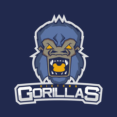 Modern professional logo for sport team. Gorilla mascot. Gorillas, vector symbol on a red background.