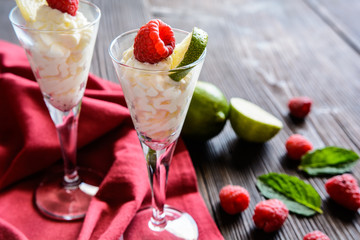 Whipped cream with raspberry and lime