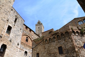 Fototapeta na wymiar Architecture in San Gimignano view to Torre Grossa, Tuscany Italy