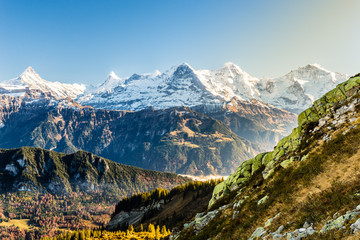 Alpen; Eiger, Mönch und Jungfrau, Berner Obeland, Schweiz - obrazy, fototapety, plakaty