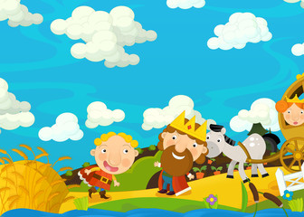 Obraz na płótnie Canvas Cartoon scene with royal family on a trip - happy and funny illustration for children