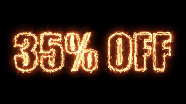 35 percent off burning text in hot fire on black background in 4k ultra hd