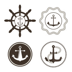 Set of vintage retro nautical badges and labels. Vector sign anchor ocean ship, graphic element nautical symbols. Vintage retro marine emblem, label nautical anchor symbols and marine design emblem.