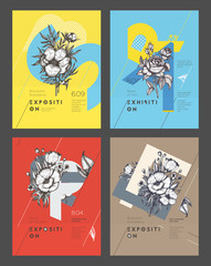 Set of Layout Templates for Poster, Flyer, Brochure. Modern Clean Design With Colorful Floral Composition . Vector Illustration. 