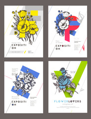 Set of Layout Templates for Poster, Flyer, Brochure. Modern Clean Design With Colorful Floral Composition . Vector Illustration. 