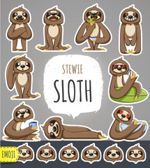 Cartoon Sloth Character. Emoticon Stickers With Different Emotions. Vector Illustration. © stonepic