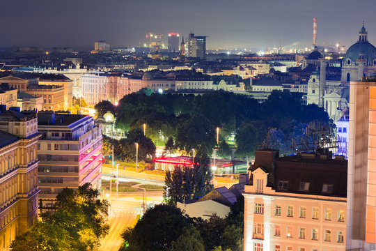 Night view of Karlsplatz in Vienna