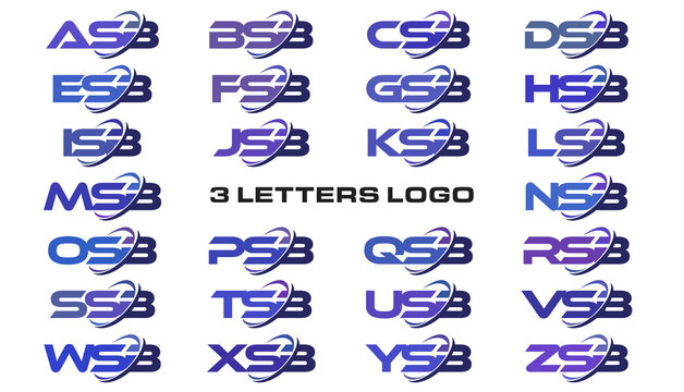 3 letters modern swoosh logo ASB, BSB, CSB, DSB, ESB, FSB, GSB, HSB, ISB, JSB, KSB, LSB, MSB, NSB, OSB, PSB, QSB, RSB, SSB, TSB, USB, VSB, WSB, XSB, YSB, ZSB