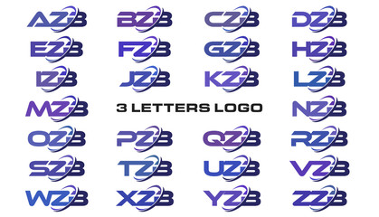 3 letters modern swoosh logo AZB, BZB, CZB, DZB, EZB, FZB, GZB, HZB, IZB, JZB, KZB, LZB, MZB, NZB, OZB, PZB, QZB, RZB, SZB, TZB, UZB, VZB, WZB, XZB, YZB, ZZB