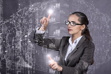 Woman pressing buttons in business concept