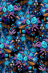 dark and dramatic wild flowers pattern. - 118771595