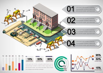 illustration of info graphic house structure concept in isometric graphic