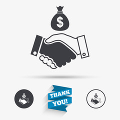 Dollar handshake sign icon. Successful business.