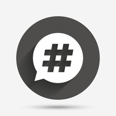 Hashtag speech bubble sign icon.