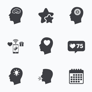 Head with brain icon. Male human symbols.