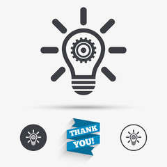 Light lamp sign icon. Bulb with gear symbol.