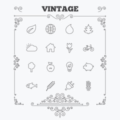 Nature and Eco icons. Trees, rose flower.