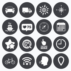 Fototapeta premium Navigation, gps icons. Windrose, compass signs.