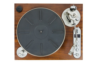 Old vinyl player on white background