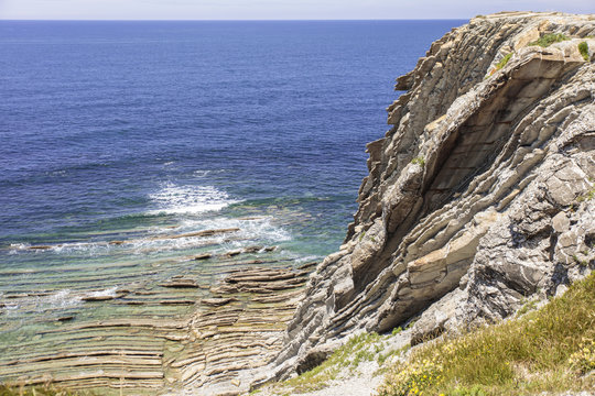 The cliffs near Biarritz and the Atlantic Oceam