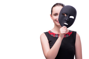 Young woman with mask isolated on white
