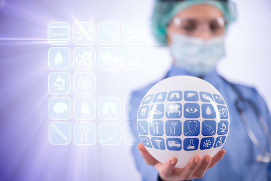 Doctor holding earth in global medicine concept