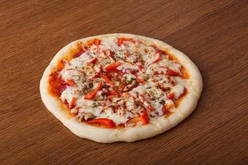 tasty Italian pizza with cheese and salami