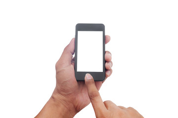 Hand holding smart phone white screen