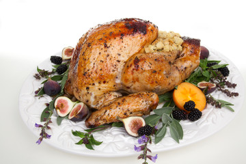 Garnished turkey on serving tray