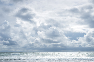 cloudy day at Canon Beach in Oregon Coast, dramatic scenery, horizontal