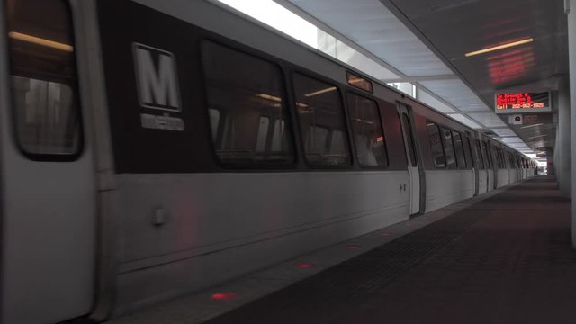 A metro train pulls into the station in Northern Virginia