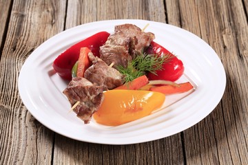 Venison skewer and vegetables