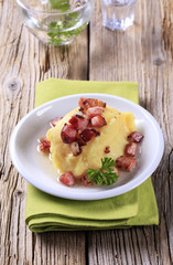 Mashed potato and diced bacon