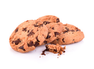 Chocolate chip cookie on white background