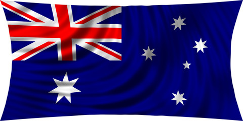 Flag of Australia waving in wind isolated on white