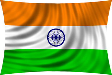 Flag of India waving in wind isolated on white