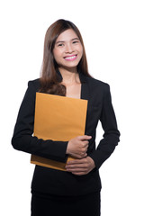 Obraz premium Young business woman. Isolated on white background.