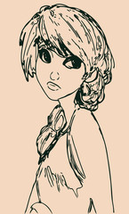 isolated girl sketch Anime manga cartoon on a light background